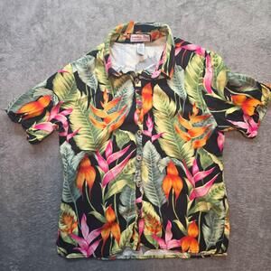 Jamaica Bay Button Up Shirt Mens M Multicolor Hawaiian Tropical Floral Rayon